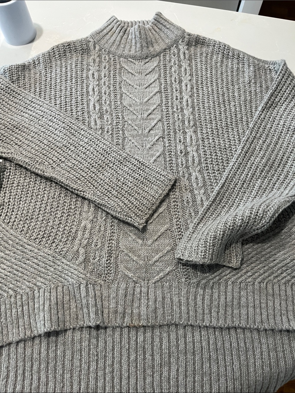 Suzy Shier Light Gray Cable Knit Turtleneck Sweater